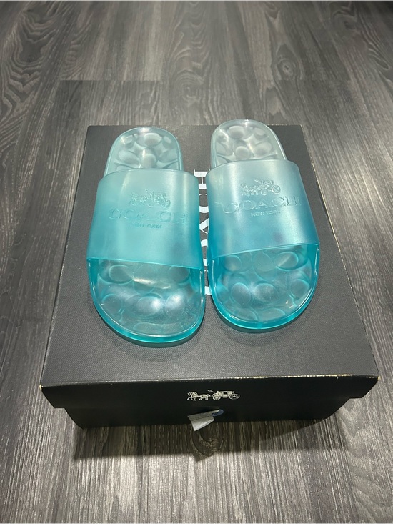 Coach Shoes - Coach Teal Transparent Slide Sandals Blue Size 8 New